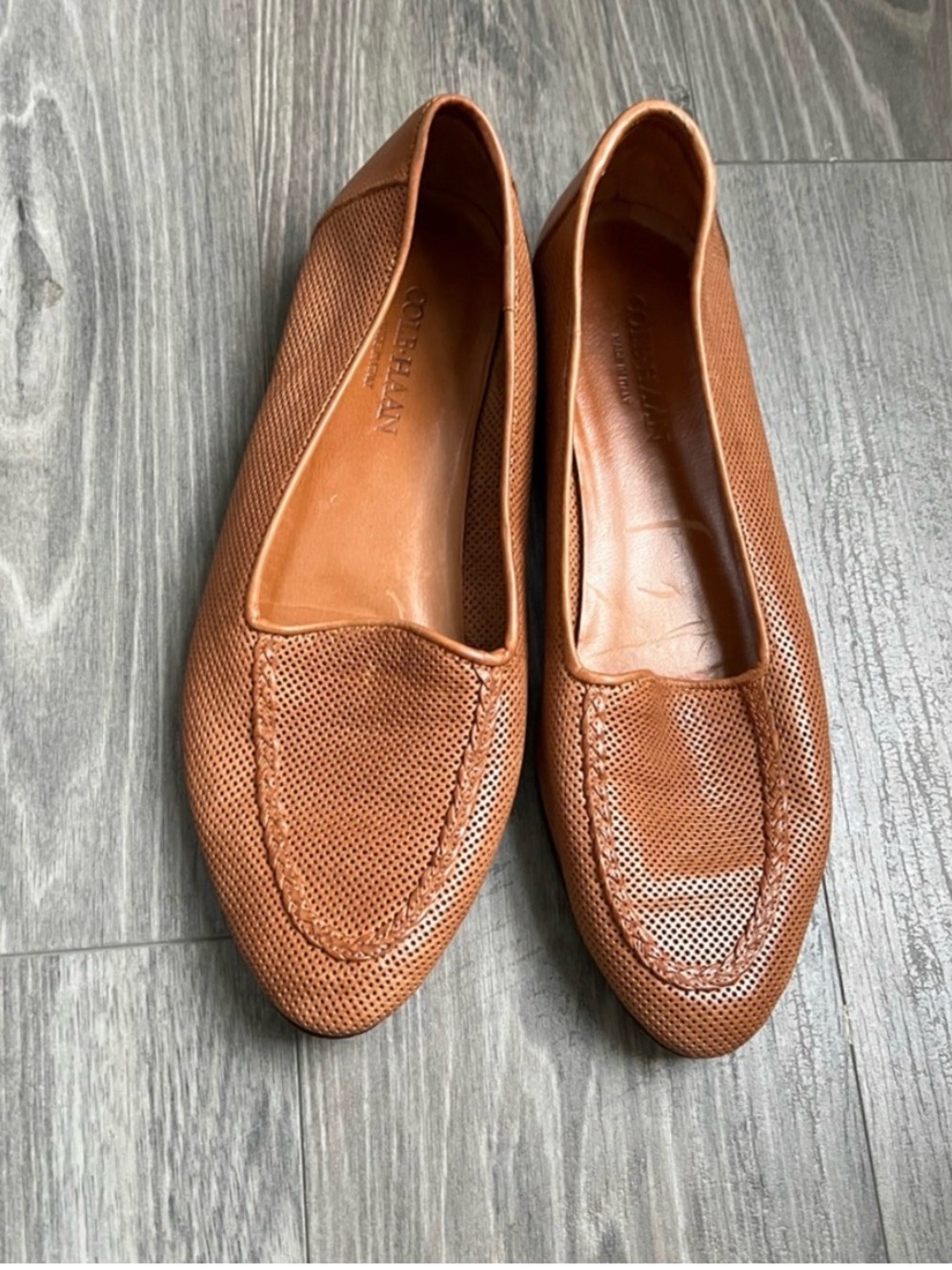 Cole Haan Women's Perforated Leather Loafers in Cognac Brown